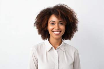 Beautiful person smiling in front of a white background ai generated