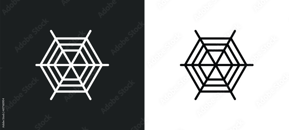 Poster cobweb and spider line icon in white and black colors. cobweb and spider flat vector icon from cobwe