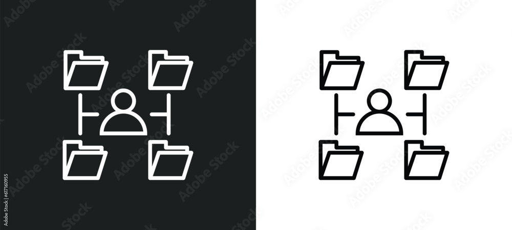 Poster multitasking man line icon in white and black colors. multitasking man flat vector icon from multita