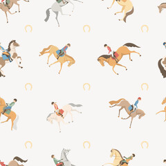 Seamless pattern with horse and pony riders