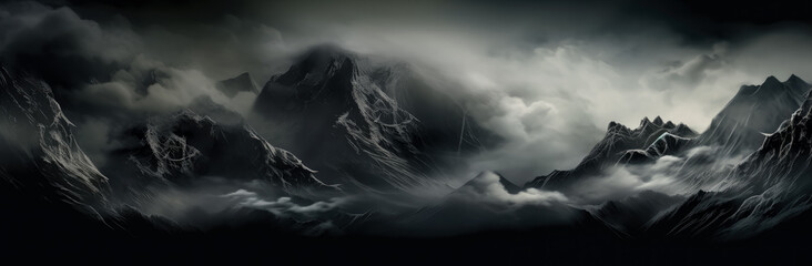 Smoke over the mountain in black, gray, and white.