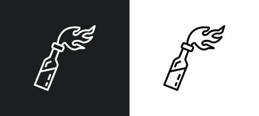 molotov cocktail line icon in white and black colors. molotov cocktail flat vector icon from molotov cocktail collection for web, mobile apps and ui.