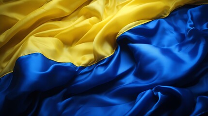 Ruffled Ukrainian flag, UA flag. Blue and yellow colors. Ai generated. - obrazy, fototapety, plakaty