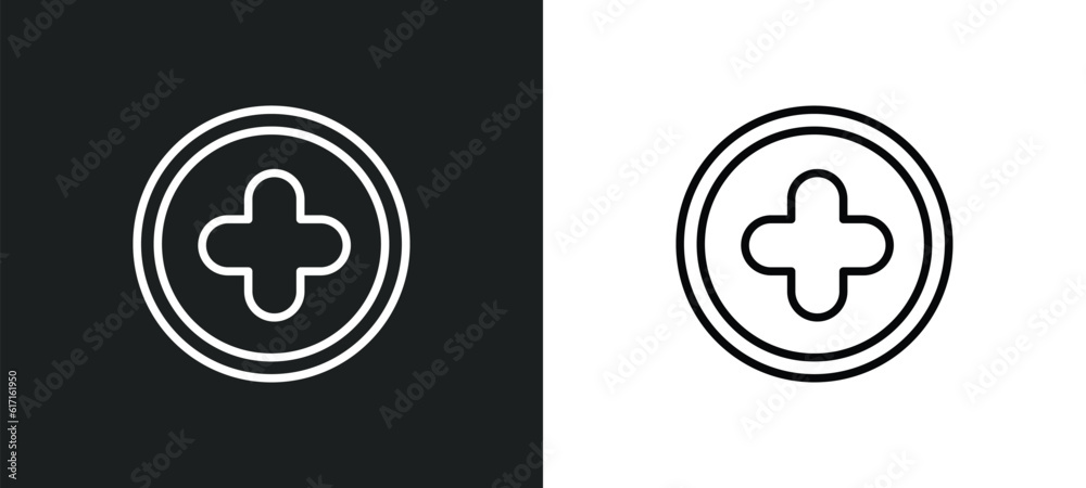 Poster plus button line icon in white and black colors. plus button flat vector icon from plus button colle
