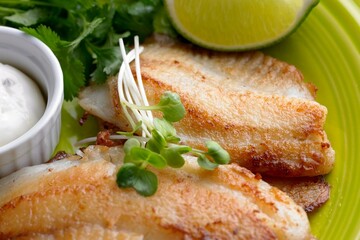 Crispy and Golden: Close-Up of Beer Battered Deep Fried Fish with Lemon in 4K Resolution