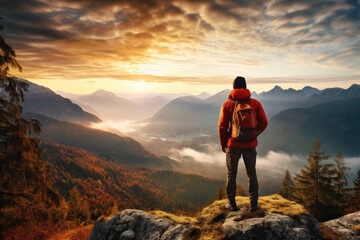 Fototapeta premium Man on the mountain ai generated