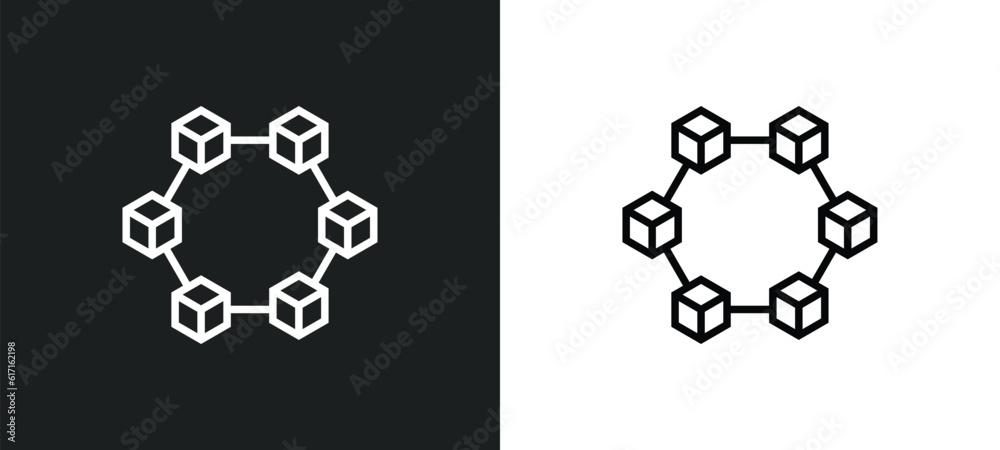 Poster data interconnected line icon in white and black colors. data interconnected flat vector icon from d