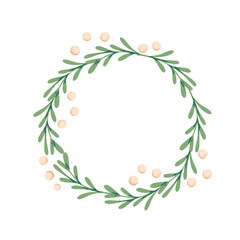 Obraz premium Merry Christmas wreath mistletoe with white berries vector illustration isolated on white background