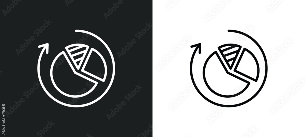 Poster reload pie chart line icon in white and black colors. reload pie chart flat vector icon from reload 
