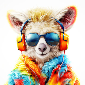 colorful cartoon character small kangaroo wearing sunglasses and headphones