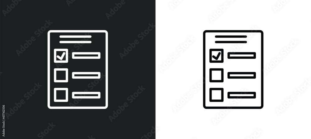 Poster test quiz line icon in white and black colors. test quiz flat vector icon from test quiz collection 