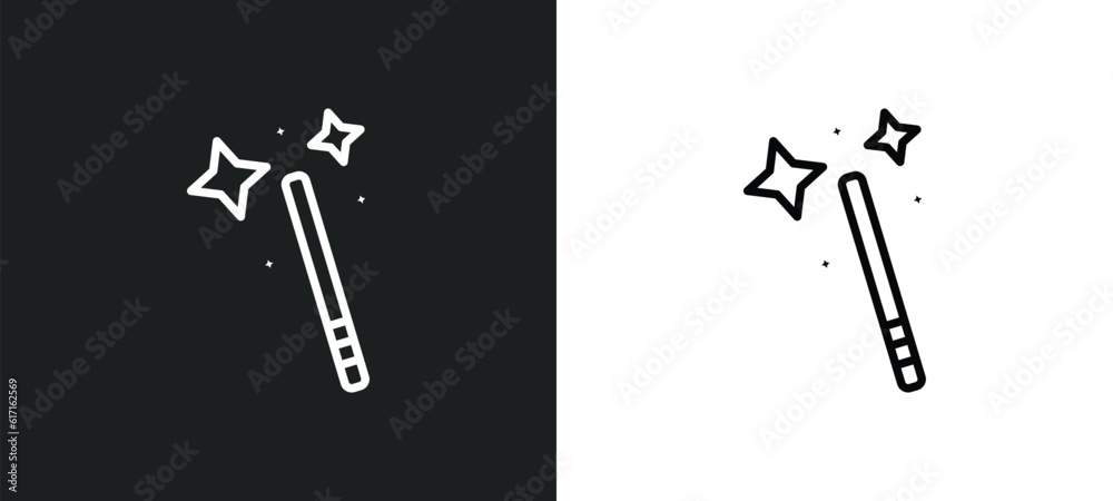Poster magic wand button line icon in white and black colors. magic wand button flat vector icon from magic