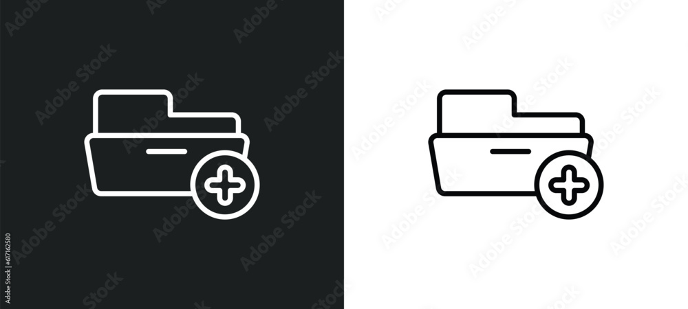 Poster add folder button line icon in white and black colors. add folder button flat vector icon from add f