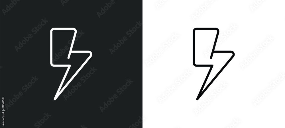 Poster lightning flash line icon in white and black colors. lightning flash flat vector icon from lightning