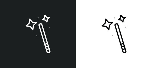 magic wand button line icon in white and black colors. magic wand button flat vector icon from magic wand button collection for web, mobile apps and ui. - obrazy, fototapety, plakaty