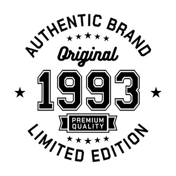 1993 Authentic brand. Apparel fashion design. Graphic design for t-shirt. Vector and illustration.