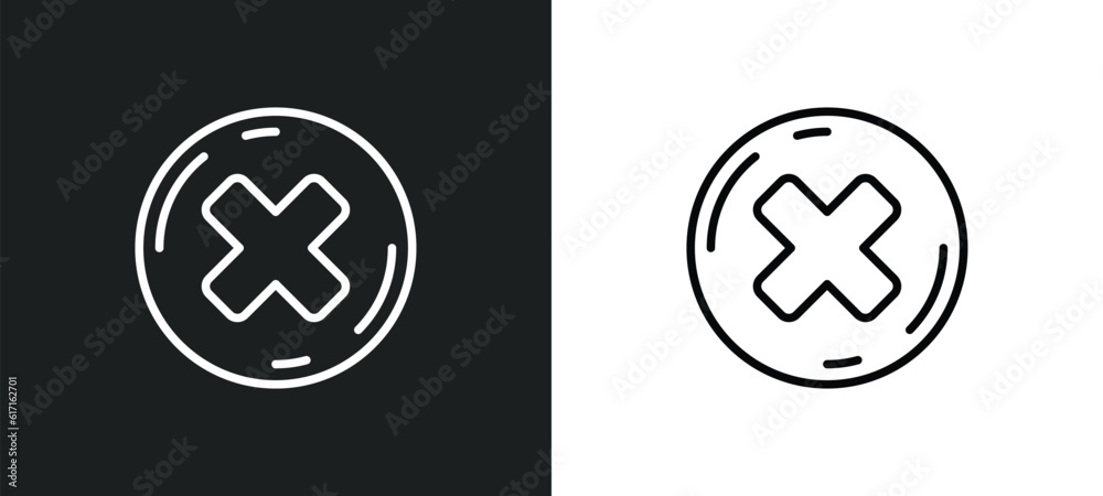 Poster round delete button line icon in white and black colors. round delete button flat vector icon from r