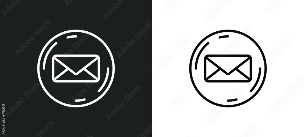 Poster email envelope button line icon in white and black colors. email envelope button flat vector icon fr
