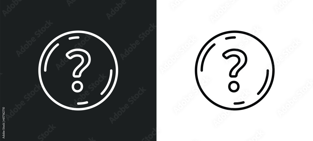 Poster round help button line icon in white and black colors. round help button flat vector icon from round