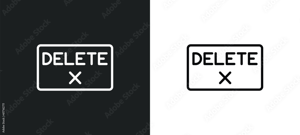 Poster delete button line icon in white and black colors. delete button flat vector icon from delete button