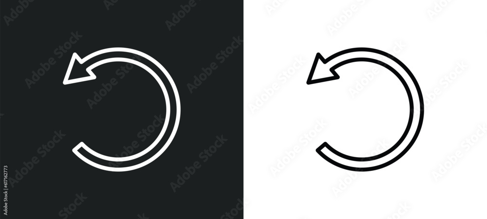 Poster rotate left line icon in white and black colors. rotate left flat vector icon from rotate left colle