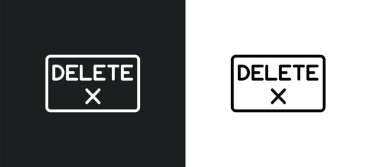 delete button line icon in white and black colors. delete button flat vector icon from delete button collection for web, mobile apps and ui.