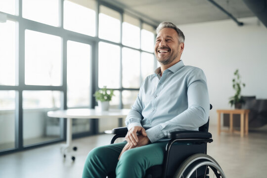 happy positive working people in a wheelchair ai generated
