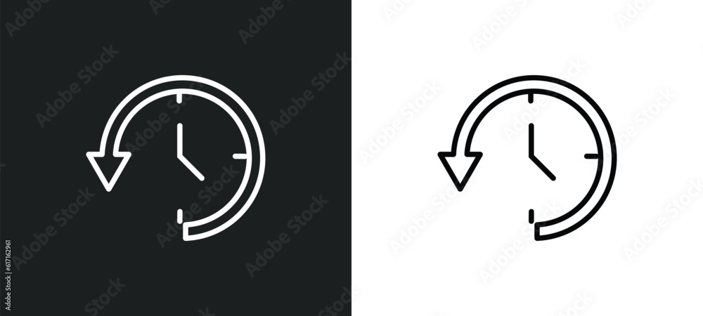 Poster circular arrow clock line icon in white and black colors. circular arrow clock flat vector icon from