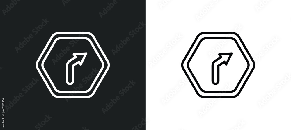 Poster turn left only line icon in white and black colors. turn left only flat vector icon from turn left o