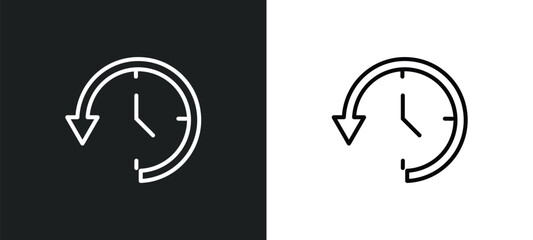 circular arrow clock line icon in white and black colors. circular arrow clock flat vector icon from circular arrow clock collection for web, mobile apps and ui.