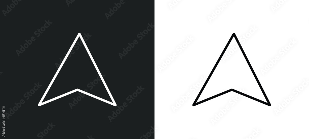 Poster navigation arrow line icon in white and black colors. navigation arrow flat vector icon from navigat