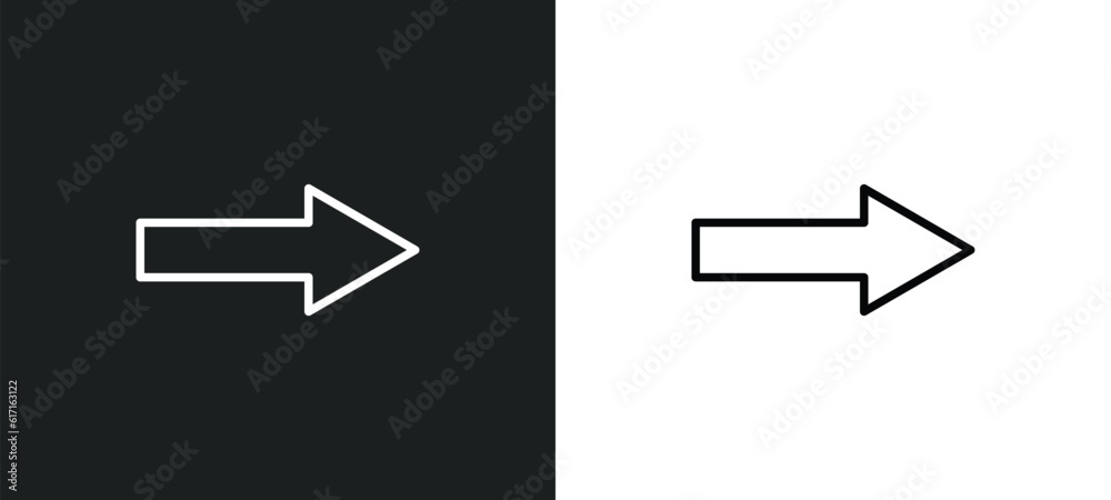 Poster arrow pointing right line icon in white and black colors. arrow pointing right flat vector icon from