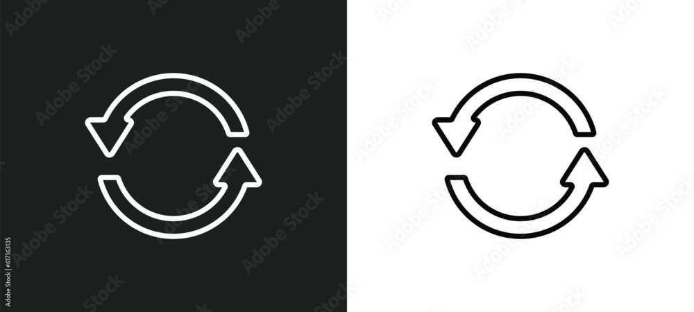 Poster refresh button line icon in white and black colors. refresh button flat vector icon from refresh but