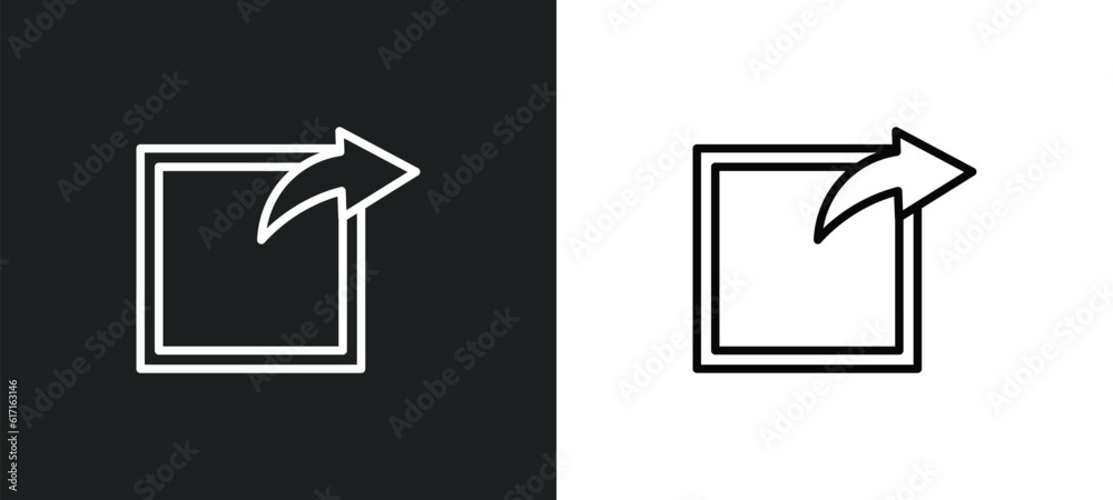 Poster export arrow line icon in white and black colors. export arrow flat vector icon from export arrow co