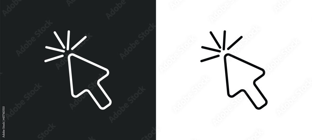 Poster mouse arrow line icon in white and black colors. mouse arrow flat vector icon from mouse arrow colle