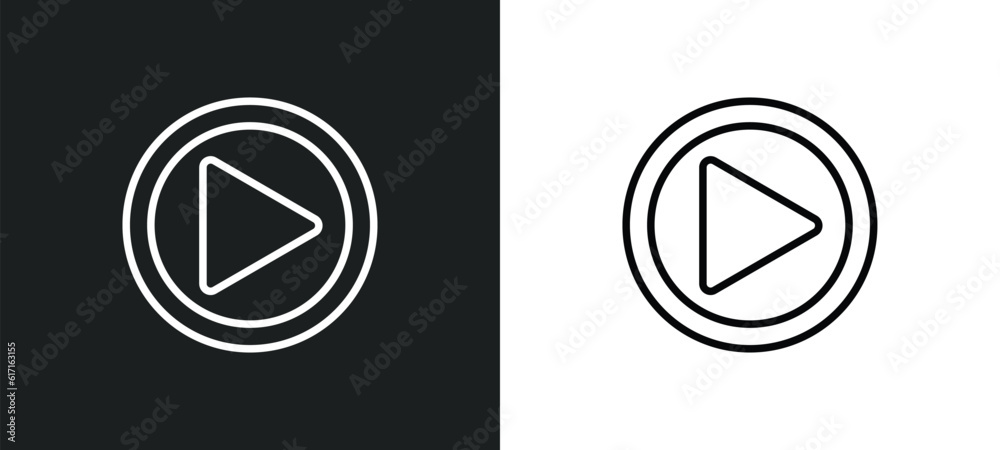 Poster press play button line icon in white and black colors. press play button flat vector icon from press