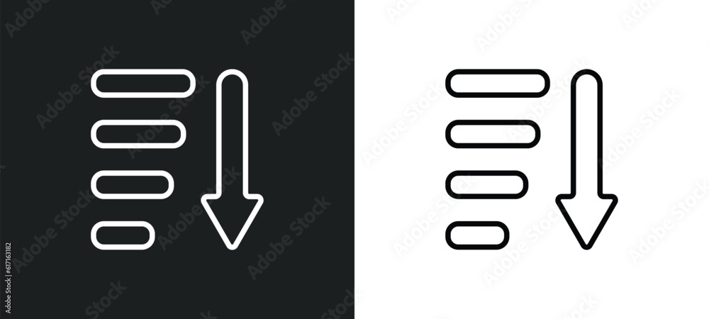 Poster sorting line icon in white and black colors. sorting flat vector icon from sorting collection for we