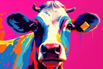 Fototapeta na wymiar A pop art style colorful cow. (Illustration, Generative AI)