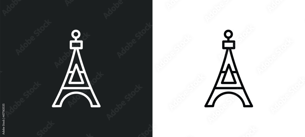 Poster eiffel tower line icon in white and black colors. eiffel tower flat vector icon from eiffel tower co