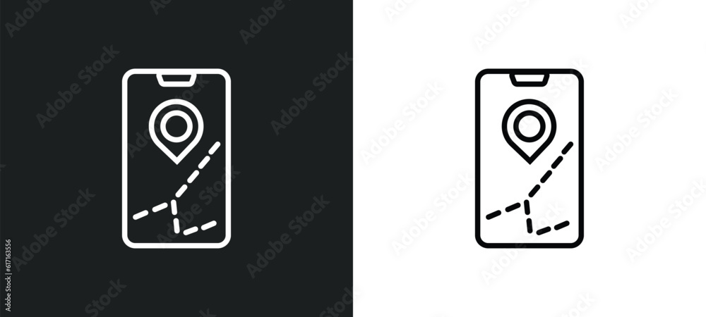 Poster mobile map line icon in white and black colors. mobile map flat vector icon from mobile map collecti