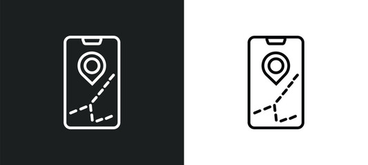 mobile map line icon in white and black colors. mobile map flat vector icon from mobile map collection for web, apps and ui.