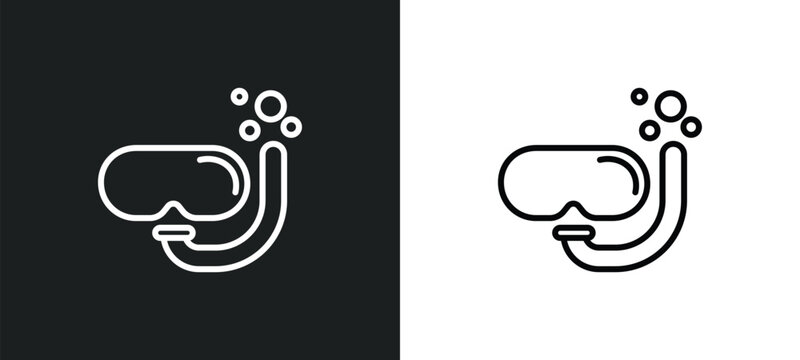 scuba diving line icon in white and black colors. scuba diving flat vector icon from scuba diving collection for web, mobile apps and ui.