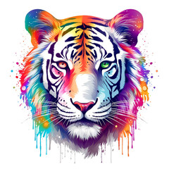 Colorful watercolor painting of a tiger on a white background