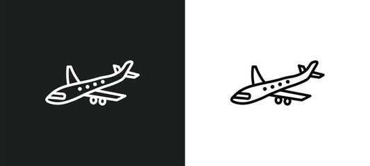 jumbo jet line icon in white and black colors. jumbo jet flat vector icon from jumbo jet collection for web, mobile apps and ui.