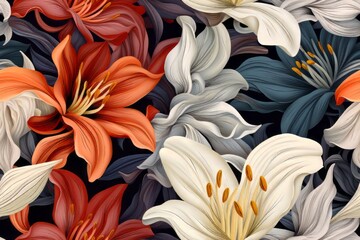 Lily Serenade: Captivating Images of Blooming Lilies - Seamless Tile Background, Tiling Landscape, Tileable Image, Endless Repeating pattern