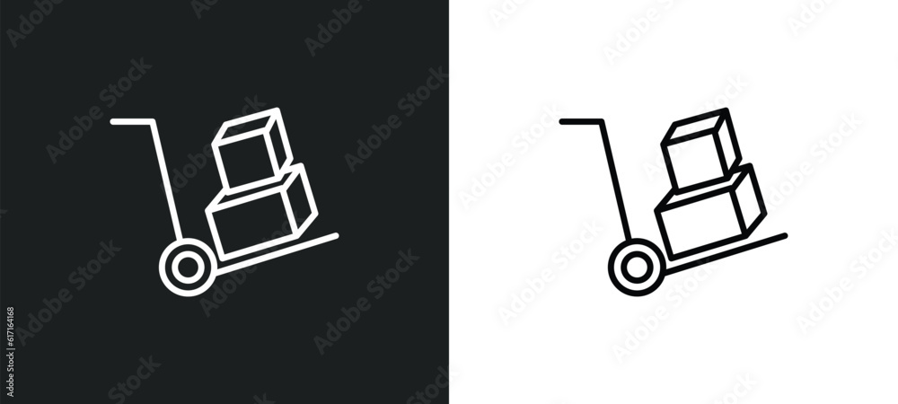 Poster cart with boxes line icon in white and black colors. cart with boxes flat vector icon from cart with