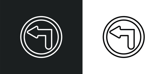 turn left line icon in white and black colors. turn left flat vector icon from turn left collection for web, mobile apps and ui.