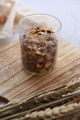 granola Musli in a bowl jar on table 
