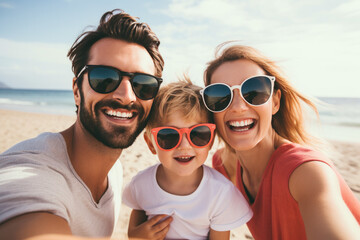 Family on a beach making a selfie ai generated - 617164754