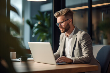 Fototapeta premium working behind your laptop ai generated